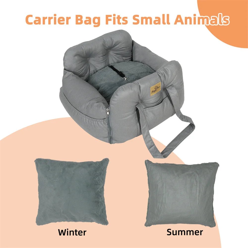 Pet Dog Car Seat Booster Washable Cat Puppy Travel Carrier Bed Bag Basket with Storage Pocket Adjustable Strap Booster Seats Bed