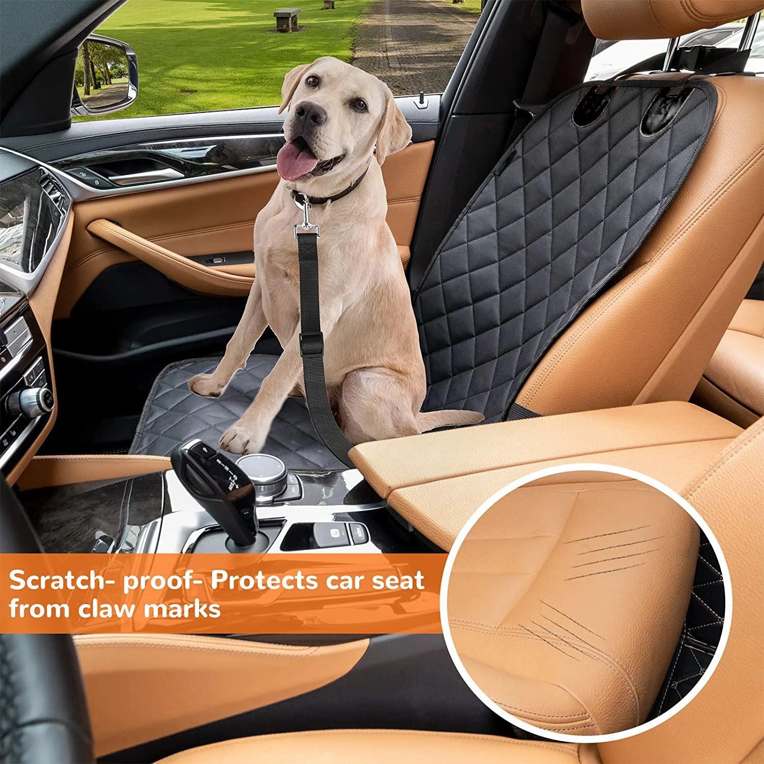Dog Front Seat Cover for Cars, 100% Waterproof Nonslip Pet Car Seat Protector, Quilted & Durable Padded Dog Seat Covers for Cars