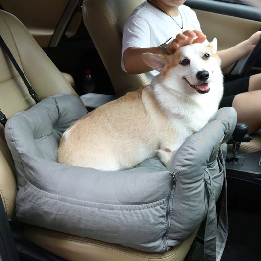 Pet Dog Car Seat Booster Washable Cat Puppy Travel Carrier Bed Bag Basket with Storage Pocket Adjustable Strap Booster Seats Bed
